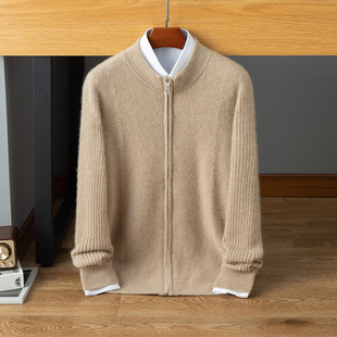 2024 Autumn and Winter New Men's Cashmere Zipper Half High Collar Cardigan Casual Business Jacket Men's Sweater Jacket Hubei