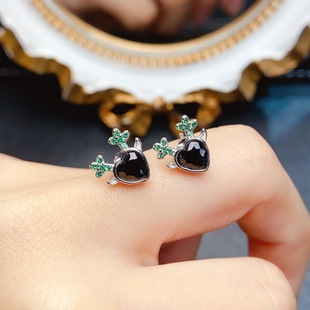 New natural black sharp crystal earrings S925 silver inlaid main stone 5*5mm Joker net red explosions women's jewelry wholesale