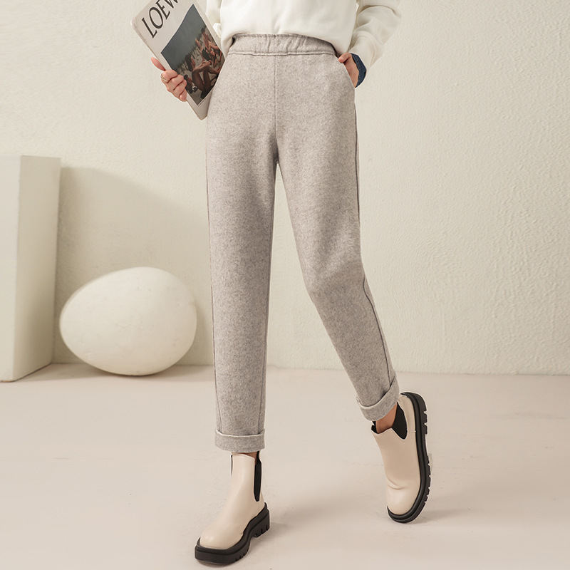 Quần culottes nữ ống rộng cạp cao dáng suông chất len mềm mại — Màu đen