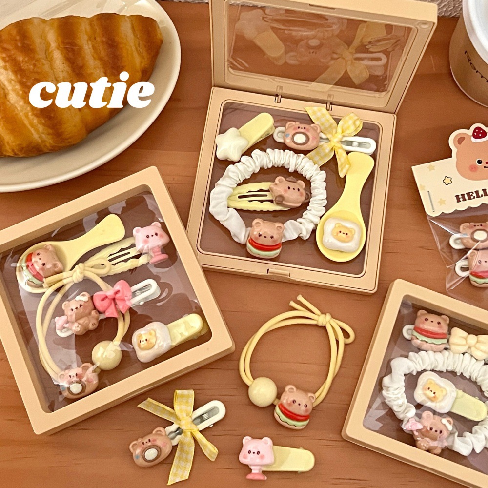 Nueva serie de adorables joyas para el cabello combinación de chicas dulces cabello fruncado clip de cabello elástico anillo de cabello al por mayor