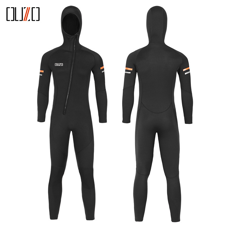 Ouzo New 1.5mm Wetsuit Men's Long-Sleeved One-Piece Hooded Wetsuit Cold-Proof and Warm Sun Protection Surfing Suit