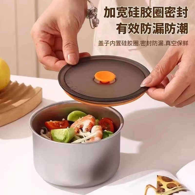 Round stainless steel lunch box with lid, refrigerator storage and preservation box, portioning box, suitable for microwave use, made of 304 stainless steel Round stainless steel lunch box with lid, refrigerator storage and preservation box, portioning box, suitable for microwave use, made of 304 stainless steel