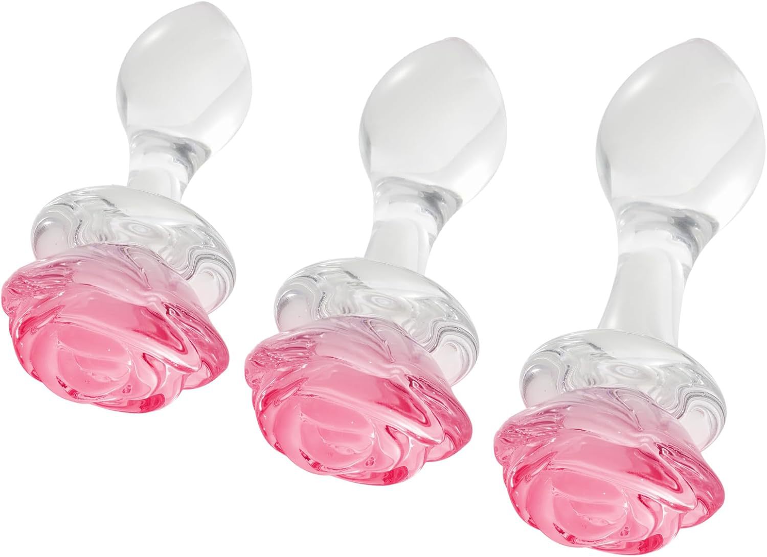 Small Pink Crystal Rose Glass Anal Plug, Transparent Borosilicate-Style Massage Toy — detail image 13