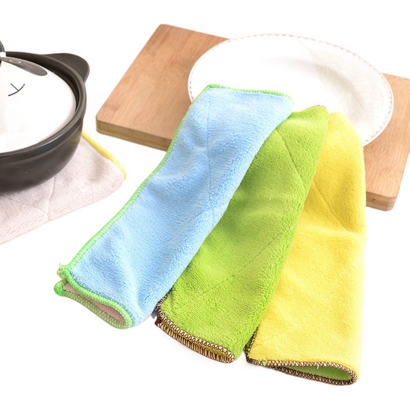 Fibra de doble cara trapo absorbente engrosada antiadherente aceite plato toalla cocina plato paño