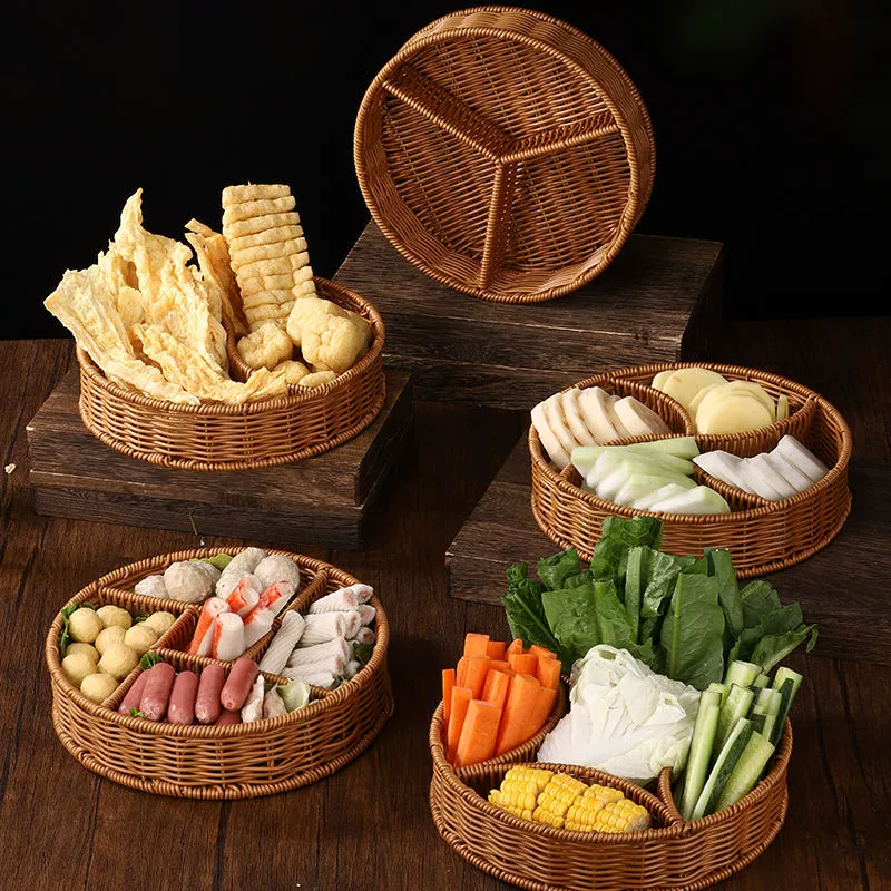 Chinese -style retro vine -edged platter hotpot Vegetable mushroom ingredients ingredients, splitted spontaneous spoil barbecue commercial creative tableware