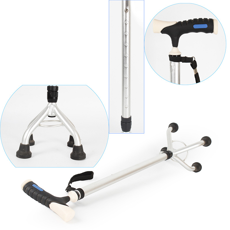 Grado médico muletas de cuatro esquinas anti-deslizante para personas mayores muletas de andador ligero al por mayor muletas de ajuste de altura domésticas