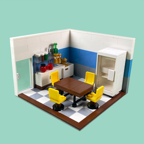 MOC small particles modern home sofa TV cabinet dining table coffee table indoor decoration furniture block scene accessories