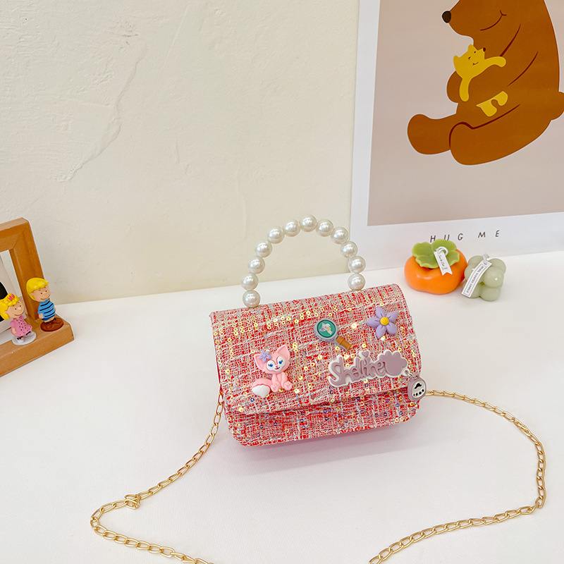 Transfronterizo nuevo bolso para niños estilo occidental perla portátil estilo Chanel moda cadena bolso de hombro conejito bolsa de mensajero