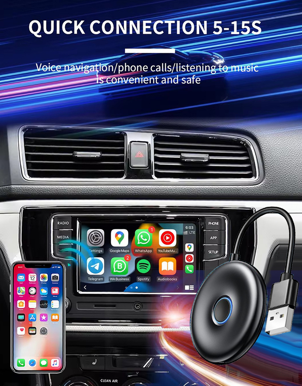 Apple Mobile Phone Carplay Wired to Wireless Carplay Car Navigation