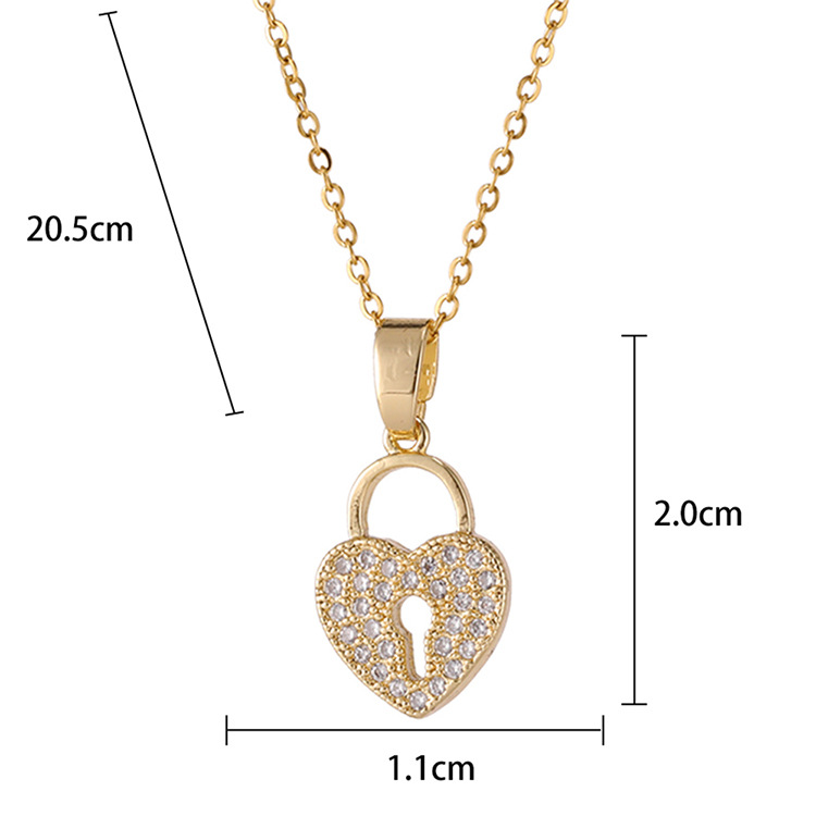 Lady Heart Shape Lock Copper Inlay Zircon Pendant Necklace 1 Piece