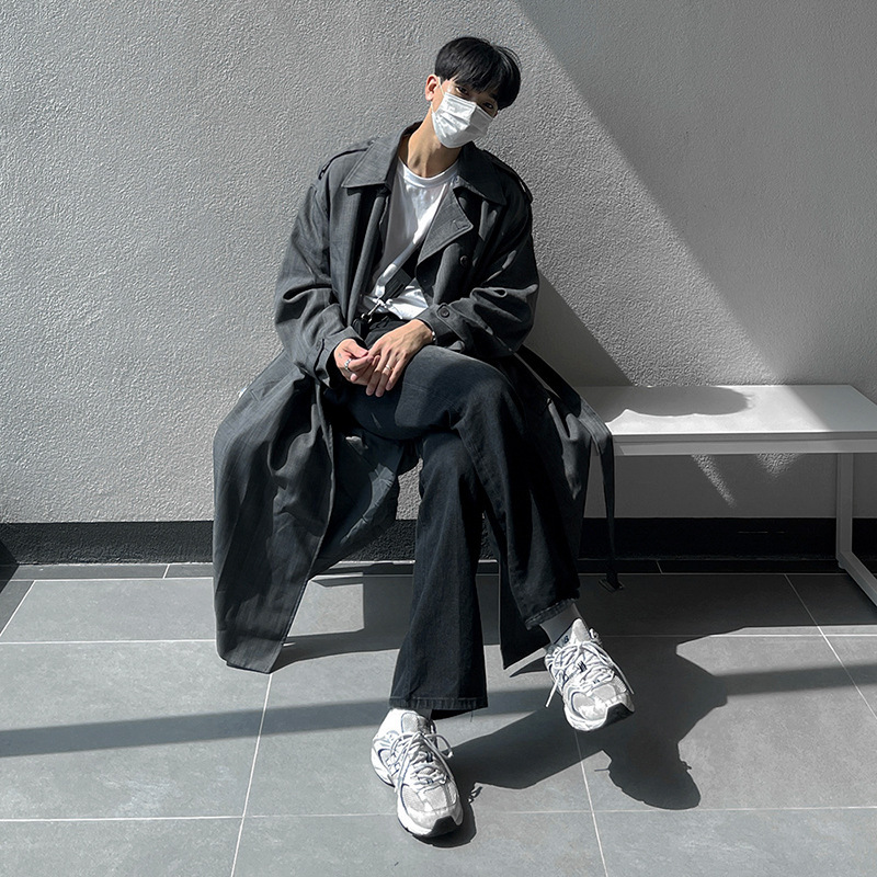 MYQ 윈드 브레이커 남성 중간 길이 봄, 가을 한국 스타일 트렌디 라펠 코트 일본식 루즈 캐주얼 코트