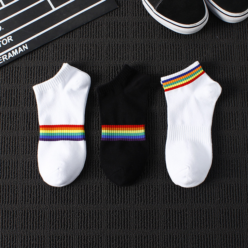 Socks Men's Trendy Short Tube Breathable Sweat Absorbing Cotton Rainbow Sports Socks Boys Running Fitness Leisure College Style Boat Socks Socks Men's Trendy Short Tube Breathable Sweat Absorbing Cotton Rainbow Sports Socks Boys Running Fitness Leisure College Style Boat Socks