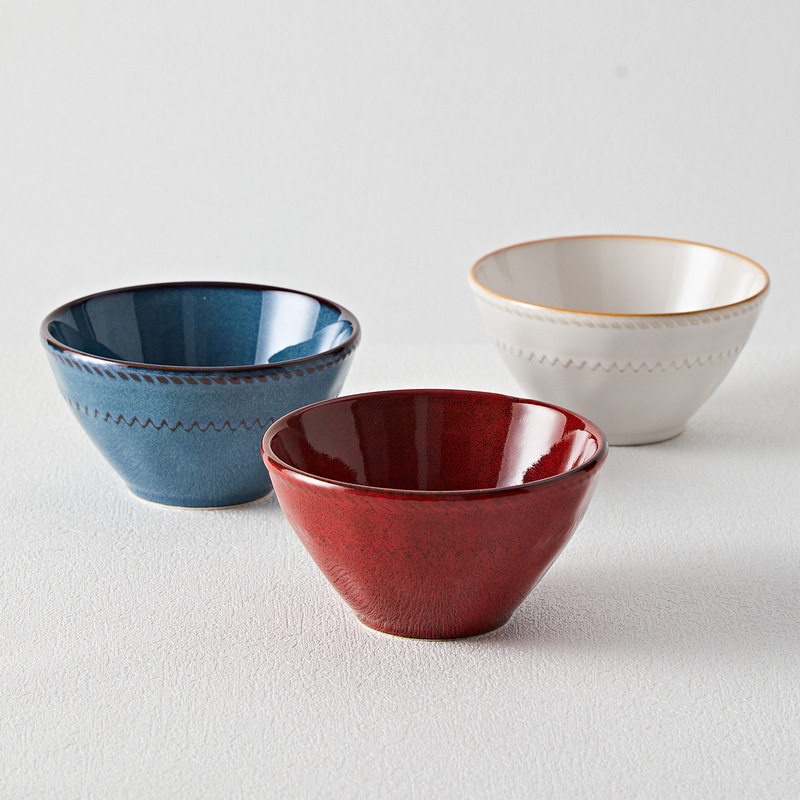 French Retro Underglaze Color Ceramic Rice Bowl Household Porcelain Bowls and Plates Tableware Kiln-Turned Rice Bowl Noodle Bowl Flat Plate Western Food Plate