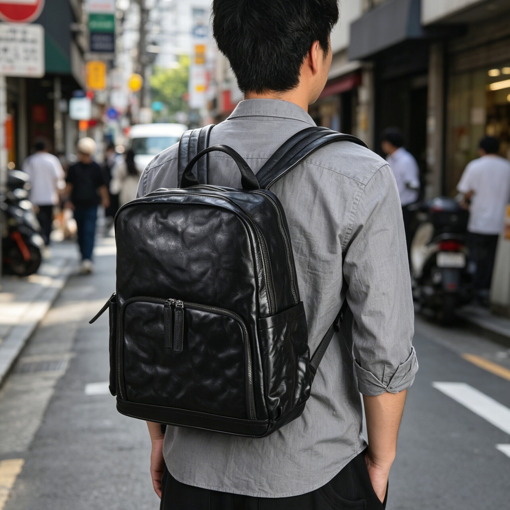 Business first-layer vegetable-tanned cowhide backpack for men, casual genuine leather bag, large-capacity laptop backpack