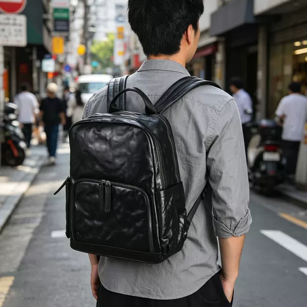 Business first-layer vegetable-tanned cowhide backpack for men, casual genuine leather bag, large-capacity laptop backpack