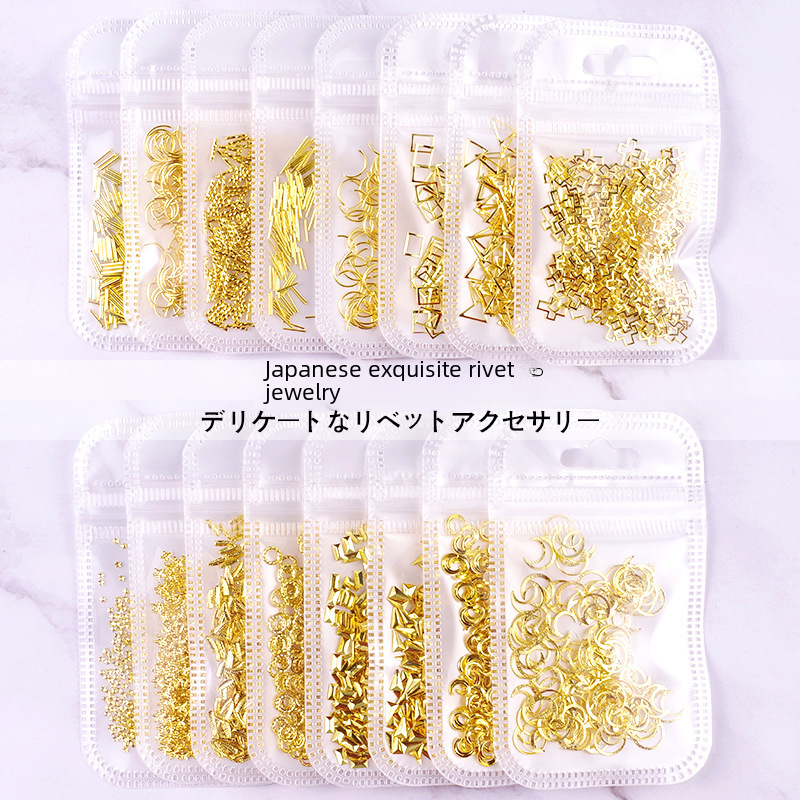 Hot selling Japanese nail art Rivet jewelry ocean wind metal frame Triangle Square nail patch color retention plating