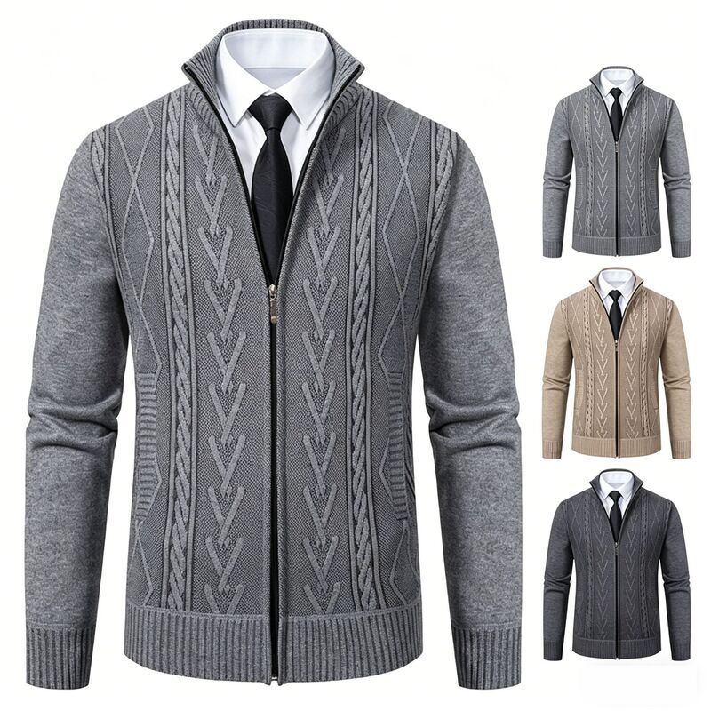 Amazon Specializes in Men's Sweater Cardigans, Winter New Casual Velvet Thickened Stand-Up Collar Sweater Jackets Wholesale