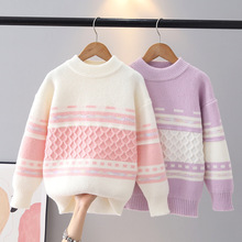 跨境外贸批发圆领套头女童针织圆领儿童毛衣中大童保暖长袖学生版