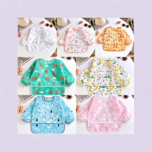 新款宝宝卡通带兜罩衣清新满印婴幼儿反穿衣儿童印花围兜画画衣