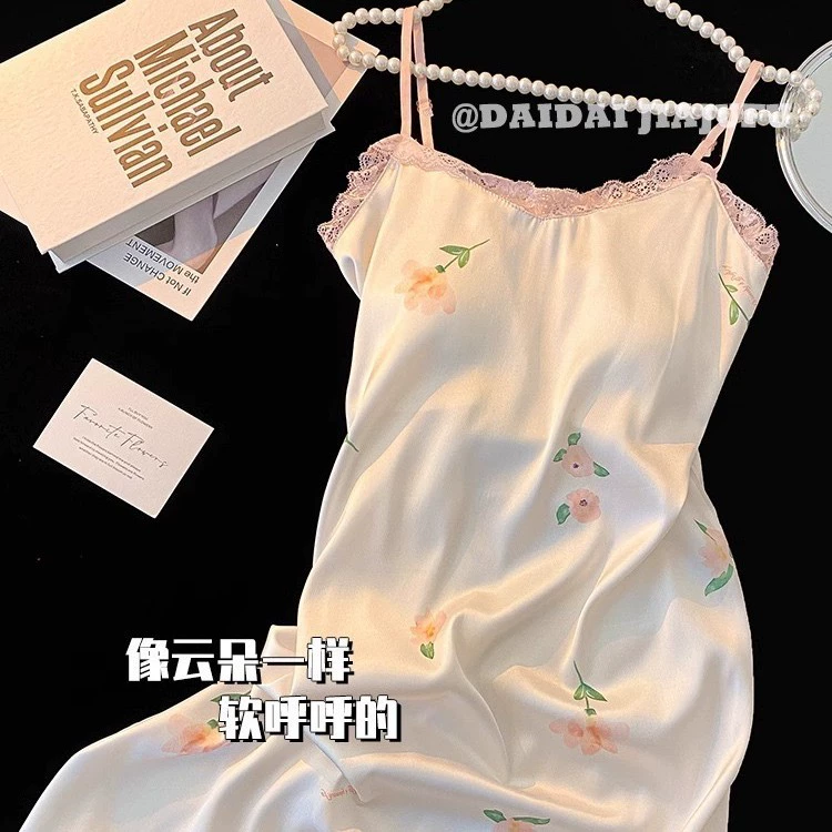 Летний новый милый девичий ночной юбка цвет олин средний и длинный ремень сексуальный нагрудный коврик домашнее платье пижама