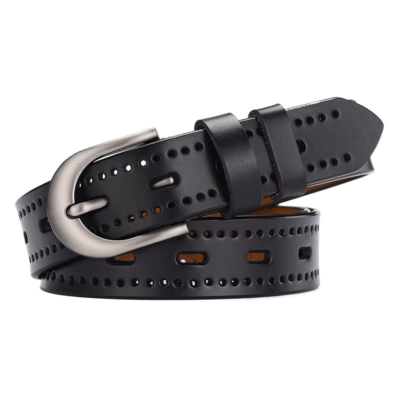 Correa de cuero de las mujeres sin punzonado cinturón hueco estudiante estilo coreano retro cinturón casual cinturón de ropa