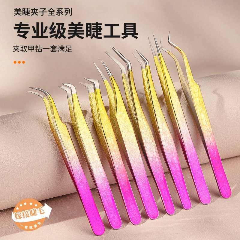 Stainless steel nano ice flower eyelash extension tweezers, gold feather tweezers for eyelash artists, tweezers for creating eyelash extensions, wholesale