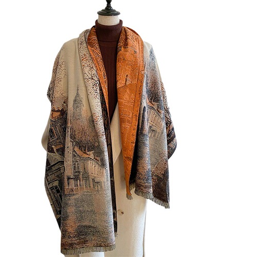 Ethnic style scarf women's winter warm large shawl Yunnan Tibet travel outer cape coat ethnic shawl trend
