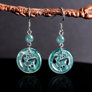 Natural A goods jade blue water deer earrings S925 silver set ice jade women's earrings have your earrings all the way