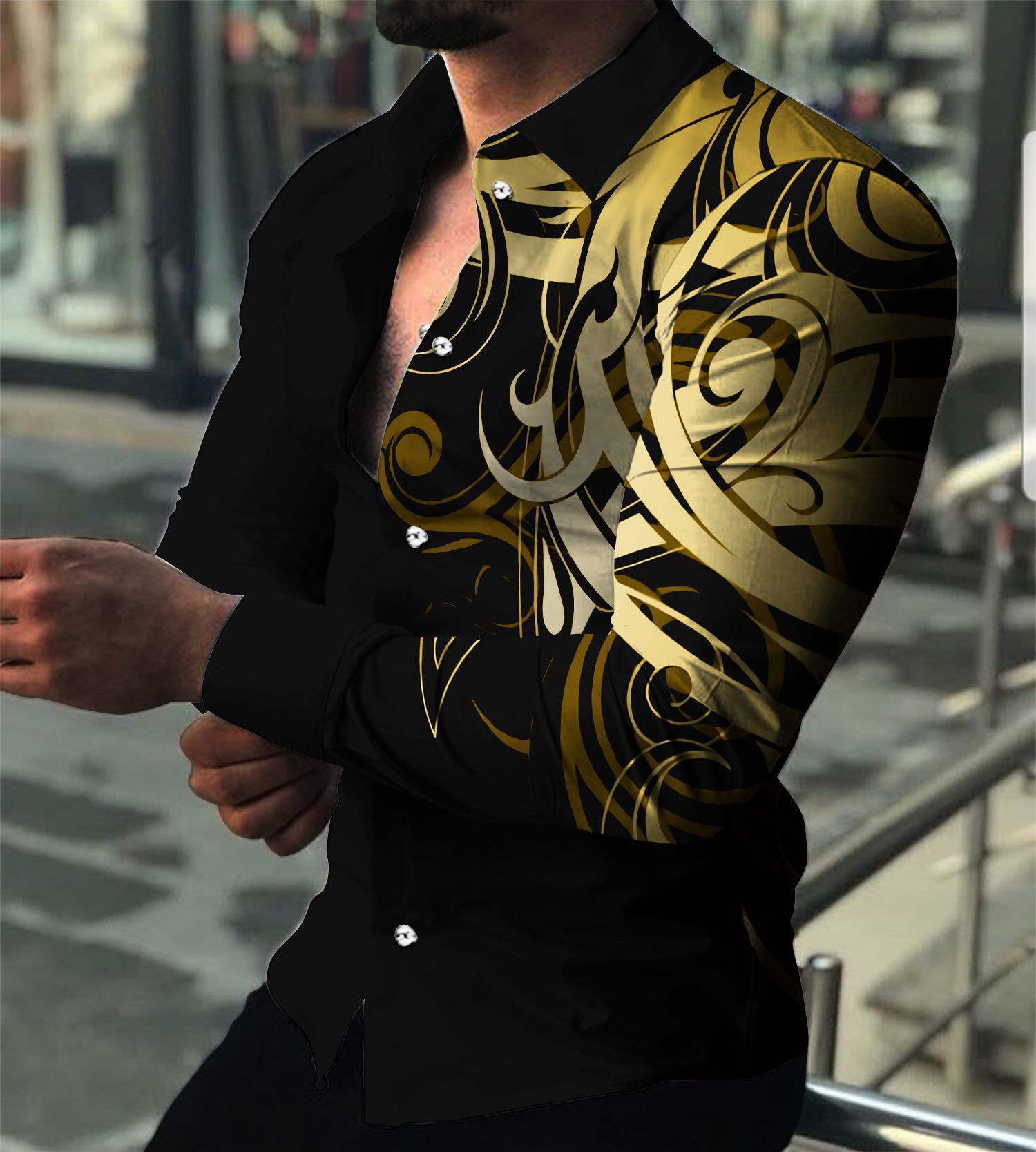 2023 amazon europeo y americano transfronterizo comercio exterior eBay hombres moda impresión moda slim-fit camisa de manga larga hombres