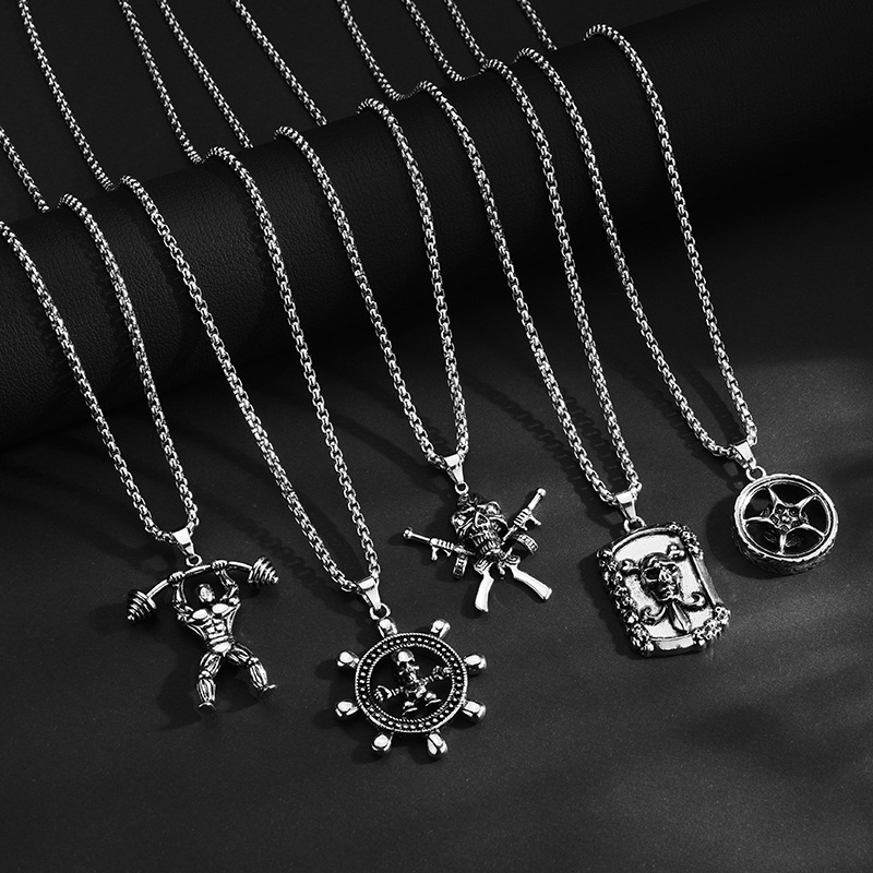 Cross-border Explosions European and American Retro Necklace Men's Hip-hop Style Pendant Punk Pendant Student Woolen Chain Trendy Jewelry Cross-border Explosions European and American Retro Necklace Men's Hip-hop Style Pendant Punk Pendant Student Woolen Chain Trendy Jewelry