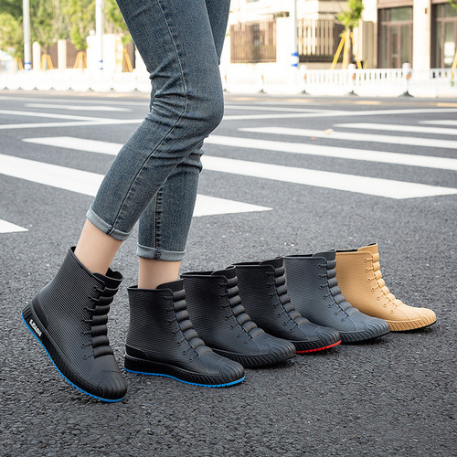 【Dropshipping】Waterproof Shoes for Women and Men, Rain Boots with Middle Shaft, Student Couple, Fleece Lined, Warm and Slip-Resistant, Plastic