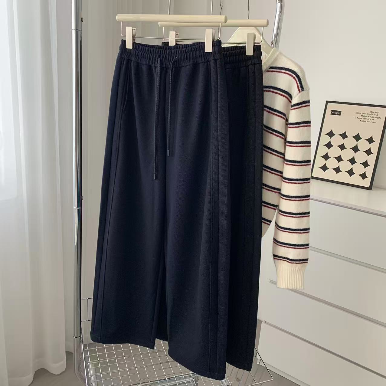 含醋酸纤维/绵羊毛·670g·牛仔色柔软质感弯刀裤·宽松长裤秋装