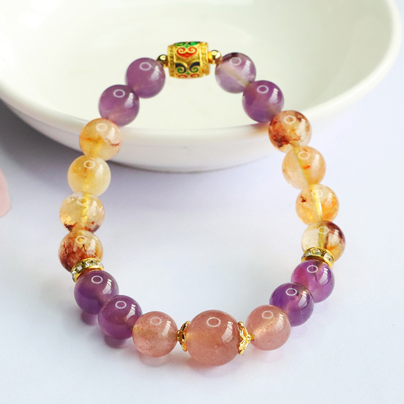 자수정 옐로우 타워 크리스탈 딸기 크리스탈 파스파르투 팔찌 (CB 5030903 ）