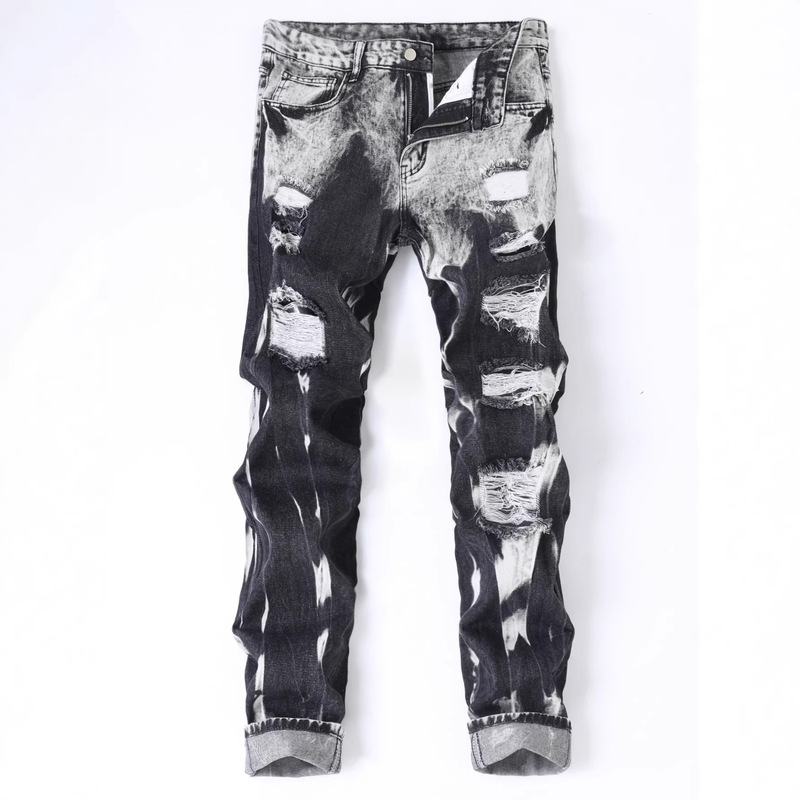 Men's Jeans, Black Non-Stretch Ripped Straight-Leg Jeans with Multi-Design Features, Slim Fit and Stylish Men's Jeans, Black Non-Stretch Ripped Straight-Leg Jeans with Multi-Design Features, Slim Fit and Stylish
