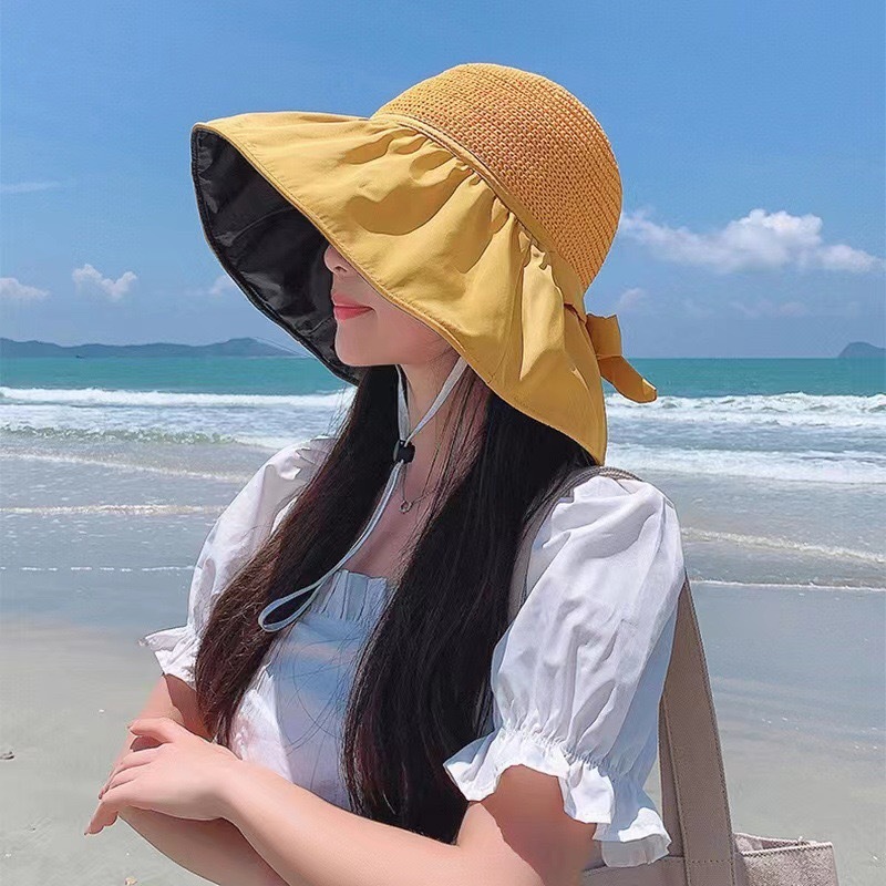 夏収納サンハット大きなつばビニール帽子抗 UV 漁師韓国スタイルの顔を覆う日焼け止め帽子ビーチハット|undefined