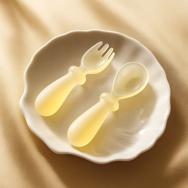 Chicken Leg Fork and Spoon Silicone Baby Food Spoon Baby Independent Eating Learning Fork and Spoon Kidsren's Feeding Tableware