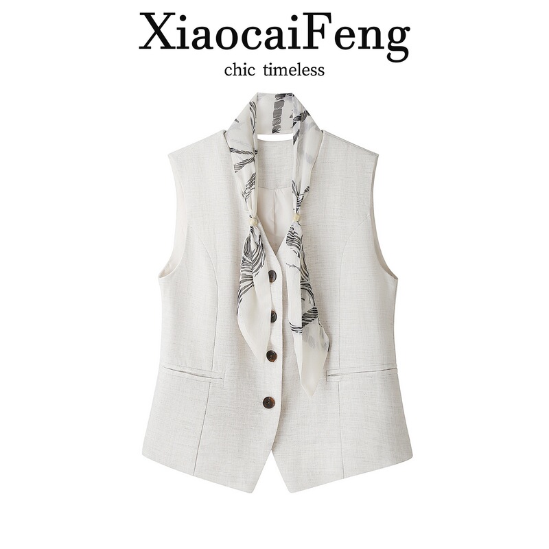 Old Money Style Silk Scarf V-Neck Linen Vest for Women, Summer Slimming Layered Sleeveless Commuting Versatile Vest Old Money Style Silk Scarf V-Neck Linen Vest for Women, Summer Slimming Layered Sleeveless Commuting Versatile Vest