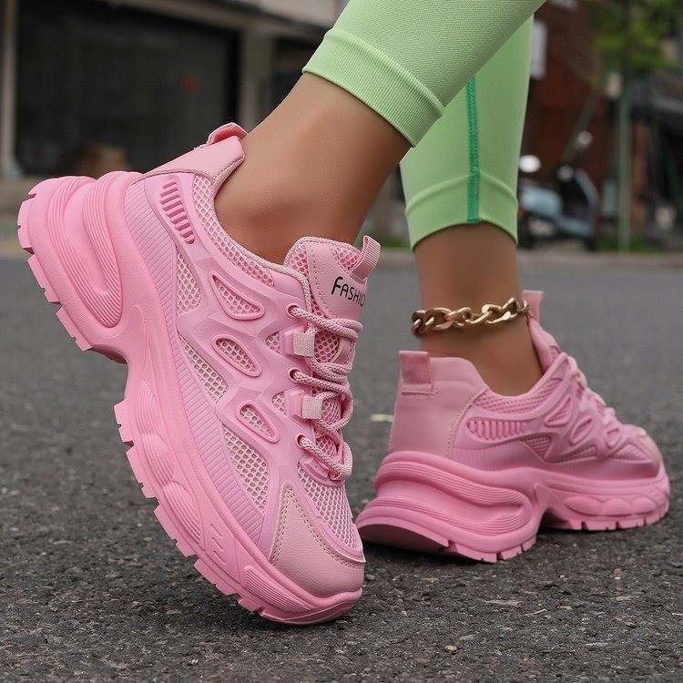 Große bonbonfarbene Dad-Mesh-Schuhe, beliebte Mesh-Schuhe mit dicker Sohle für Damen, atmungsaktive und modische Freizeitsportschuhe_voghion.com