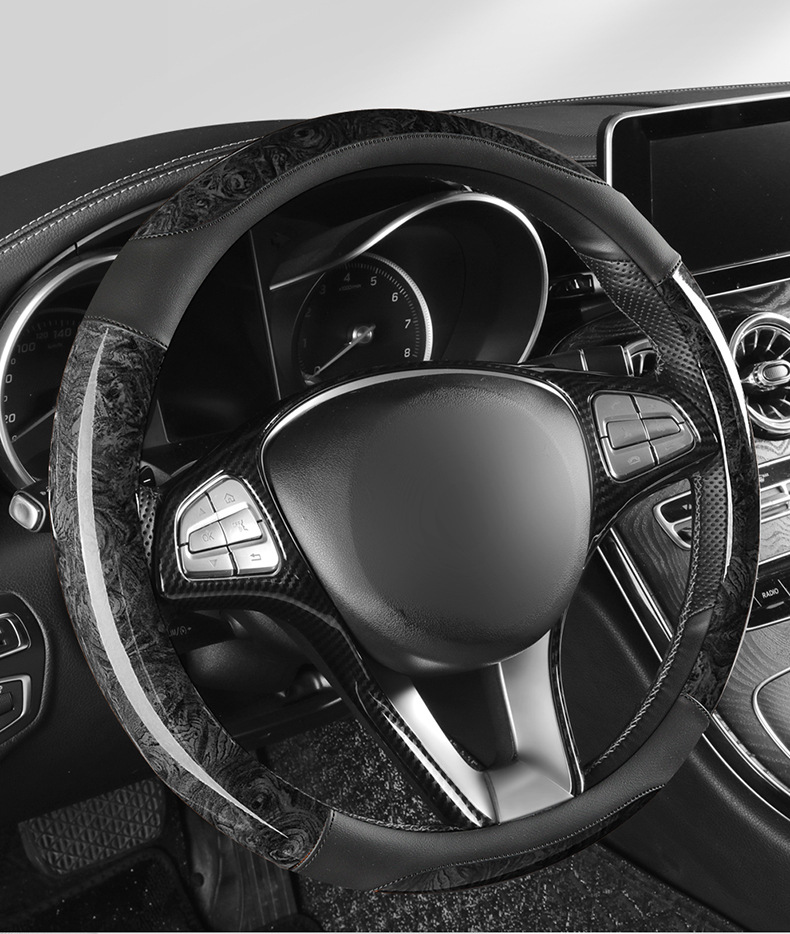 Car peach wood pattern steering wheel cover ultra-thin four-season universal summer non-slip half set of card-type decorative handle cover for men