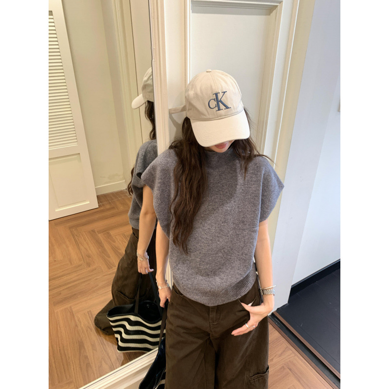 韩系辣妹叠穿短袖半高领休闲针织上衣修身褶皱长袖打底两件套女|undefined