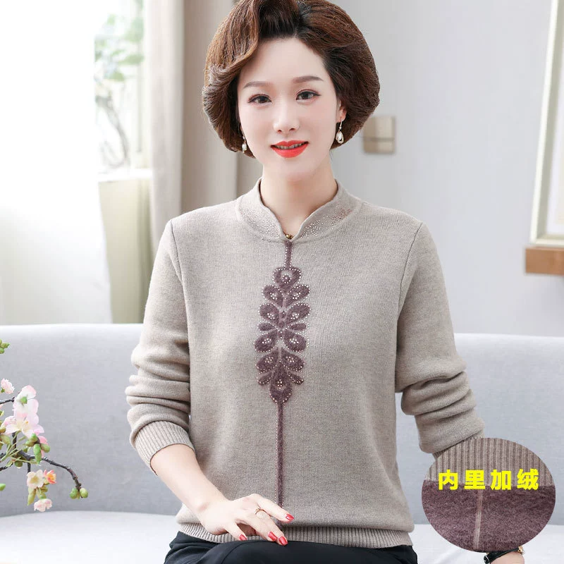 Зимний короткий утепленный свитер для мам на флисовой подкладке для людей среднего и пожилого возраста, Базовая рубашка 50 лет и 60 лет, женский теплый топ в западном стиле