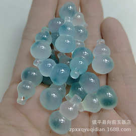 冰底飘蓝花12*20mm葫芦吊坠批发 diy玉石饰品配饰玉石配件玉挂件
