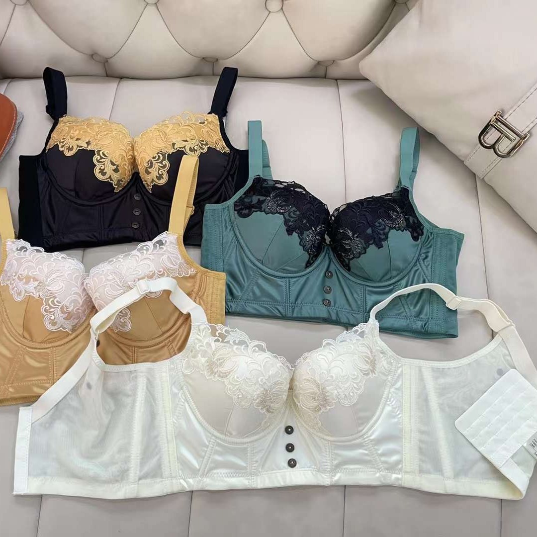 Nuevo sujetador de alta calidad de moda de encaje jacquard transpirable y cómodo ajuste lateral de pecho de cinco botones ropa interior mujer