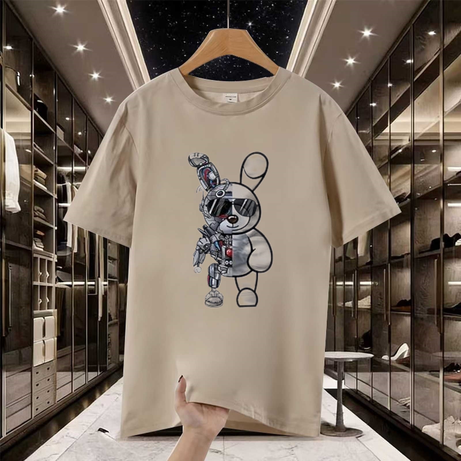 Tide Brand Mechanical Rabbit Printed Short-sleeved T-shirt, European And American Loose Large-size T-shirt Top_viptrois.com