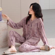 睡衣女士冬季珊瑚绒加厚加绒秋冬海岛绒中年妈妈高级感冬款家居服