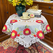 外贸欧式美式田园刺绣绣花重工镂空网纱茶几餐桌家电盖巾装饰桌布