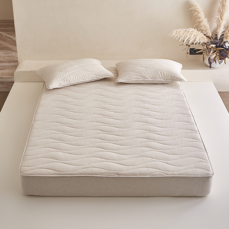 Japanese-Style Unprinted Quilted Bed Sheet, Good Quality Tencel Cotton and Linen Bed Sheet, Mattress Protector, Bed Cover, Student Dormitory, B&B