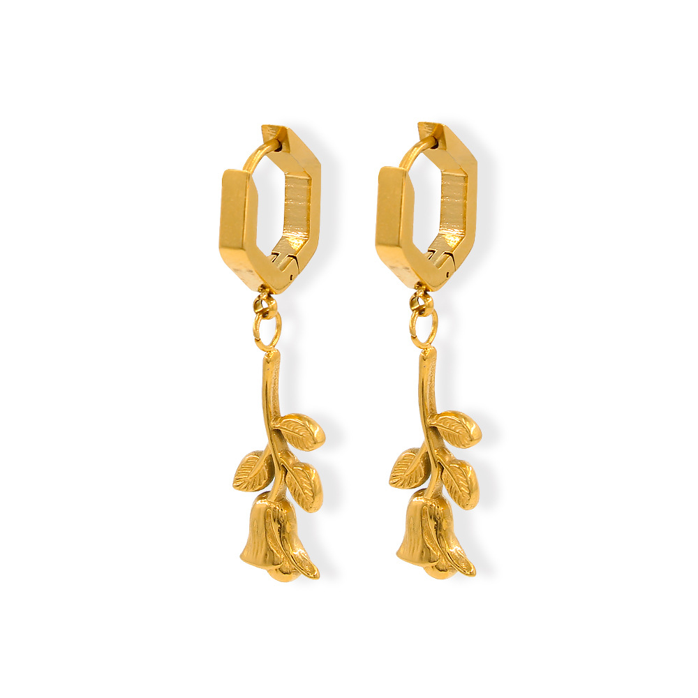 Plating Design Fashion Rose Stainless Steel Titanium Steel Plating Women's Earrings Necklace
