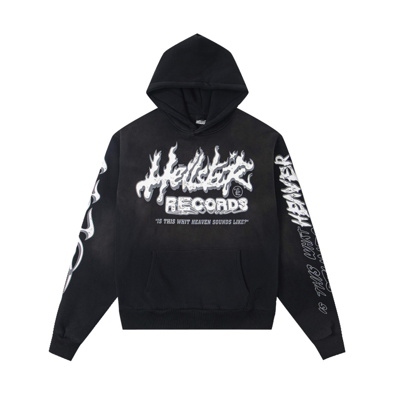 Hellstar ヨーロッパとアメリカのトレンディなブランド、ハイストリート、レトロ、ウォッシュド、ダメージ加工、プリント、ストリート、ルーズフィットのパーカー、男性用と女性用のスウェットシャツ|undefined