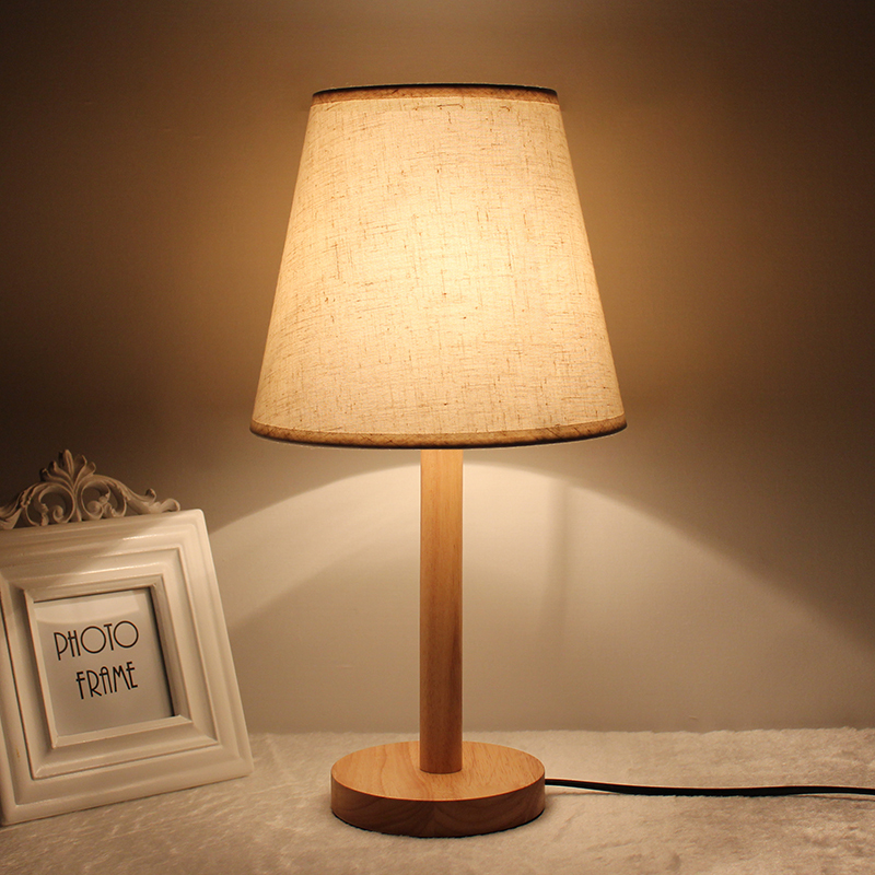 Simple Table Lamp for Bedroom, Nordic Style Solid Wood Dimmable Remote-Controlled Bedside Lamp, Warm Decorative Night Light with High Aesthetic Value